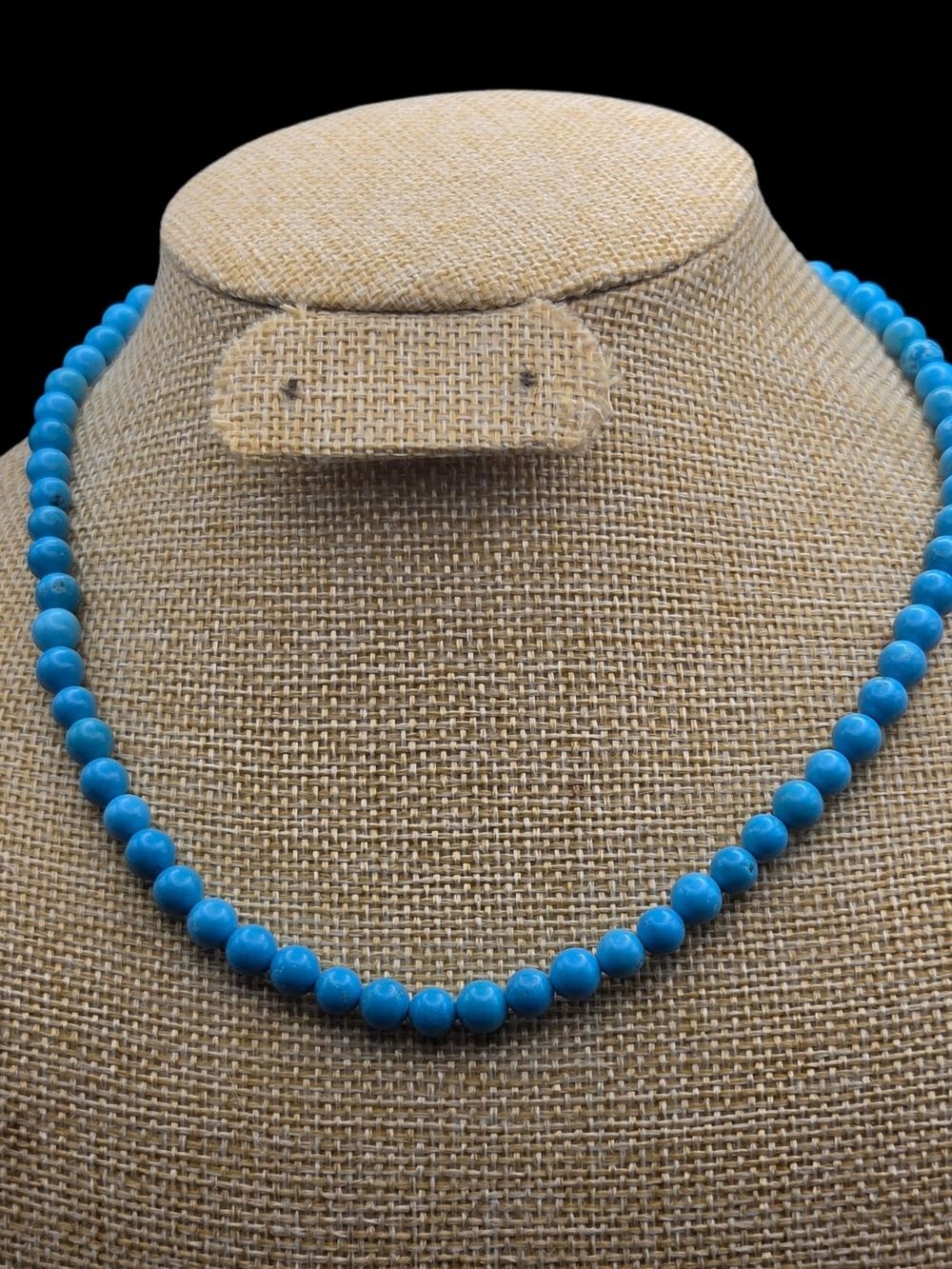 Genuine Turquoise Beaded Necklace, 6mm Beads, Sterling Clasp, 17"